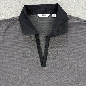 Uniqlo Polo Shirt Mens Small S Black Stripe Pattern Open Placket Collar Golf